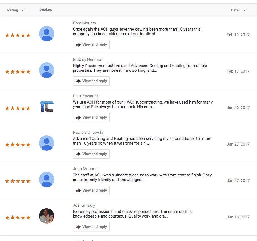 5 star reviews on our google page